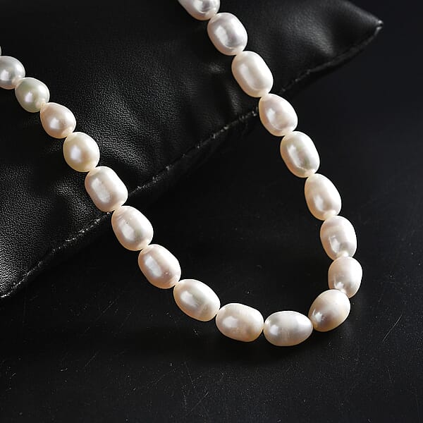 White Freshwater Pearl Cloud Kiss Necklace In Rhodium Over Sterling Silver 18 Inches