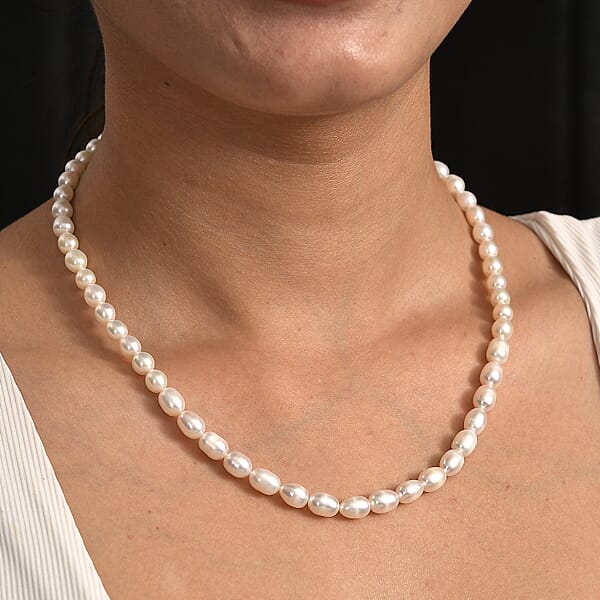 White Freshwater Pearl Cloud Kiss Necklace In Rhodium Over Sterling Silver 18 Inches
