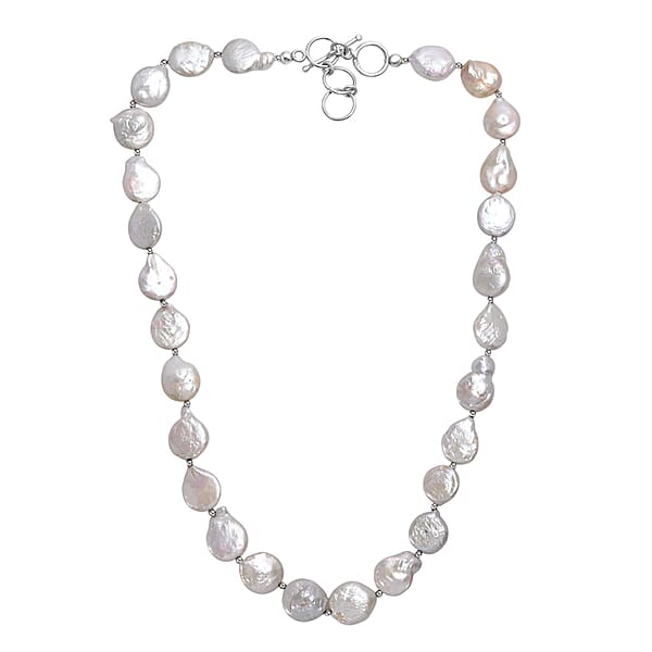 White Freshwater Pearl Fancy Necklace In Rhodium Over Sterling Silver 18 Inches
