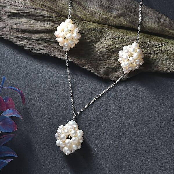 White Freshwater Pearl Necklace In Rhodium Over Sterling Silver 20 Inches