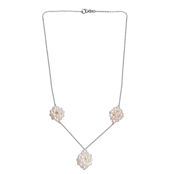White Freshwater Pearl Necklace In Rhodium Over Sterling Silver 20 Inches