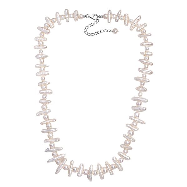 White Freshwater Pearl Necklace In Rhodium Over Sterling Silver 18 Inches