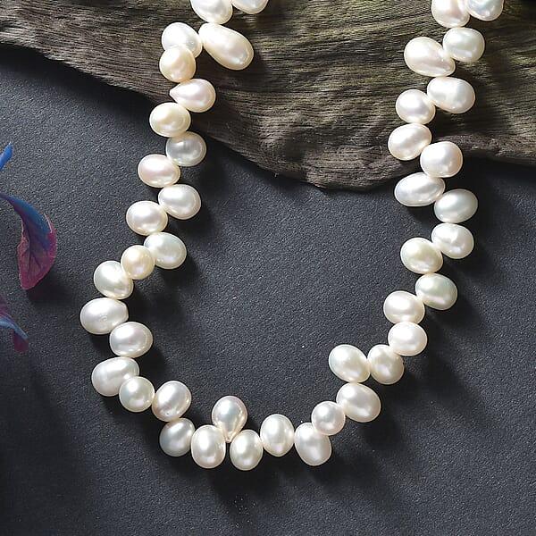 White Freshwater Pearl Necklace In Rhodium Over Sterling Silver 18 Inches