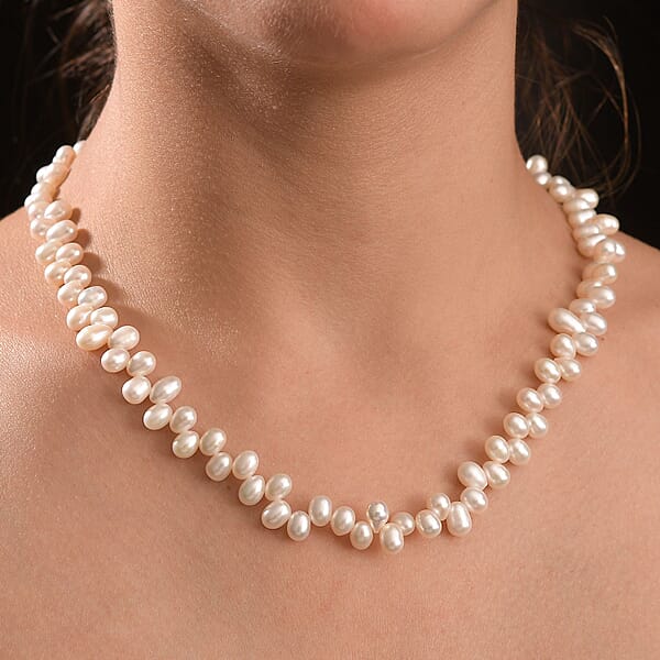 White Freshwater Pearl Necklace In Rhodium Over Sterling Silver 18 Inches