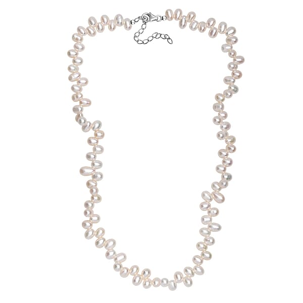White Freshwater Pearl Necklace In Rhodium Over Sterling Silver 18 Inches
