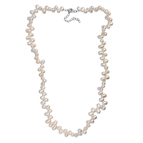 White Freshwater Pearl Oval Shape Bubble Necklace In Rhodium Over Sterling Silver 18 Inches