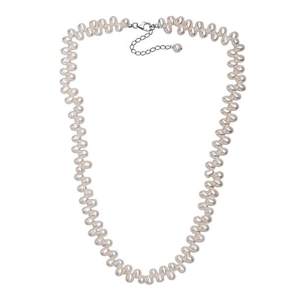 White Freshwater Pearl Oval Shape Dancing Bubbles Necklace In Rhodium Over Sterling Silver 18 Inches