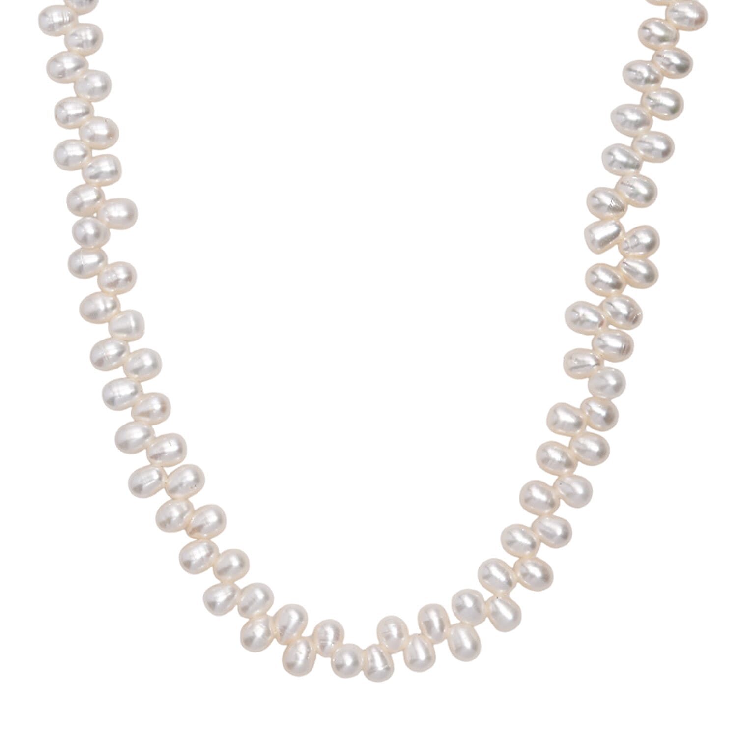 White Freshwater Pearl Oval Shape Dancing Bubbles Necklace in Rhodium Over Sterling Silver 18 Inches