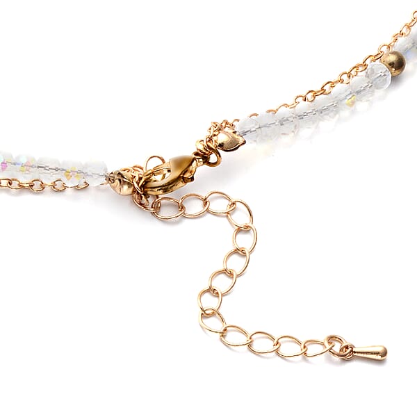 White Freshwater Pearl White Mystic Color Glass And Resin 2 Row Layered Necklace With Coin Charm 20.5 Inches In Goldtone