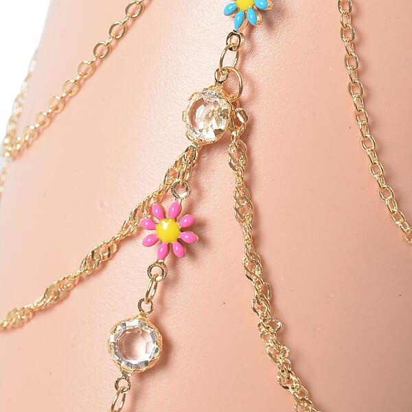 White Glass And Austrian Crystal Enameled Set Of 2 Arm Bracelet In Goldtone