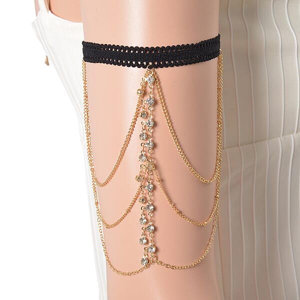 White Glass And Austrian Crystal Enameled Set Of 2 Arm Bracelet In Goldtone