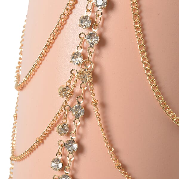 White Glass And Austrian Crystal Enameled Set Of 2 Arm Bracelet In Goldtone