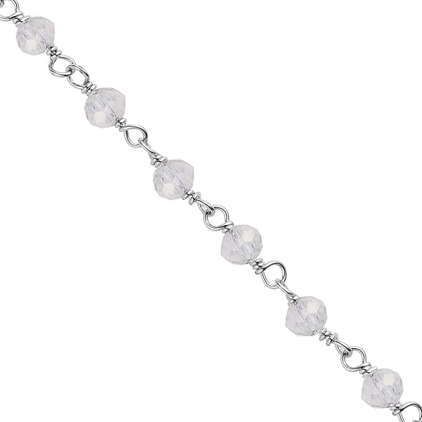White Glass Beaded Station Bracelet In Stainless Steel (7.5-9Inches) Tarnish-Free Waterproof Sweat Proof Jewelry