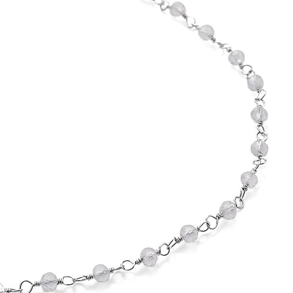 White Glass Beaded Station Necklace In Stainless Steel 20-22 Inches Tarnish-Free Waterproof Sweat Proof Jewelry
