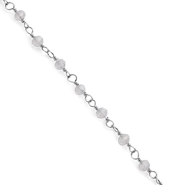 White Glass Beaded Station Necklace In Stainless Steel 20-22 Inches Tarnish-Free Waterproof Sweat Proof Jewelry