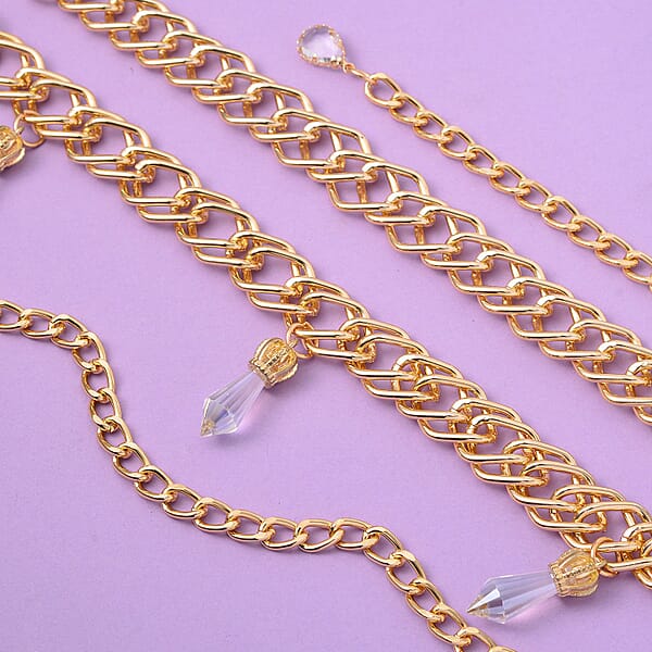 White Glass Necklace In Goldtone 29-45 Inches