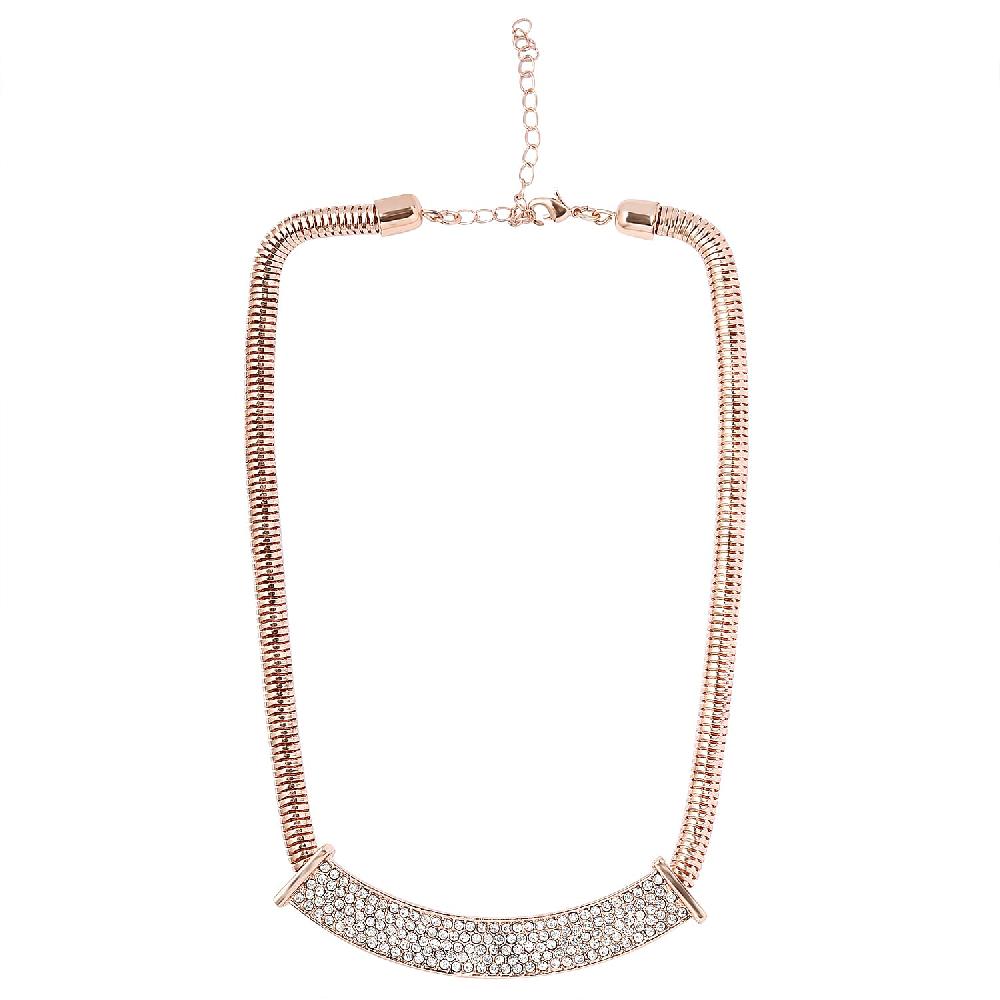 White Glass Statement Necklace 17-20 Inches in Rosetone
