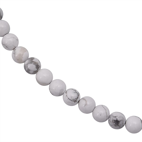White Howlite Beaded Necklace With Magnetic Lock In Sterling Silver 150.00 Ctw (18 Inches)