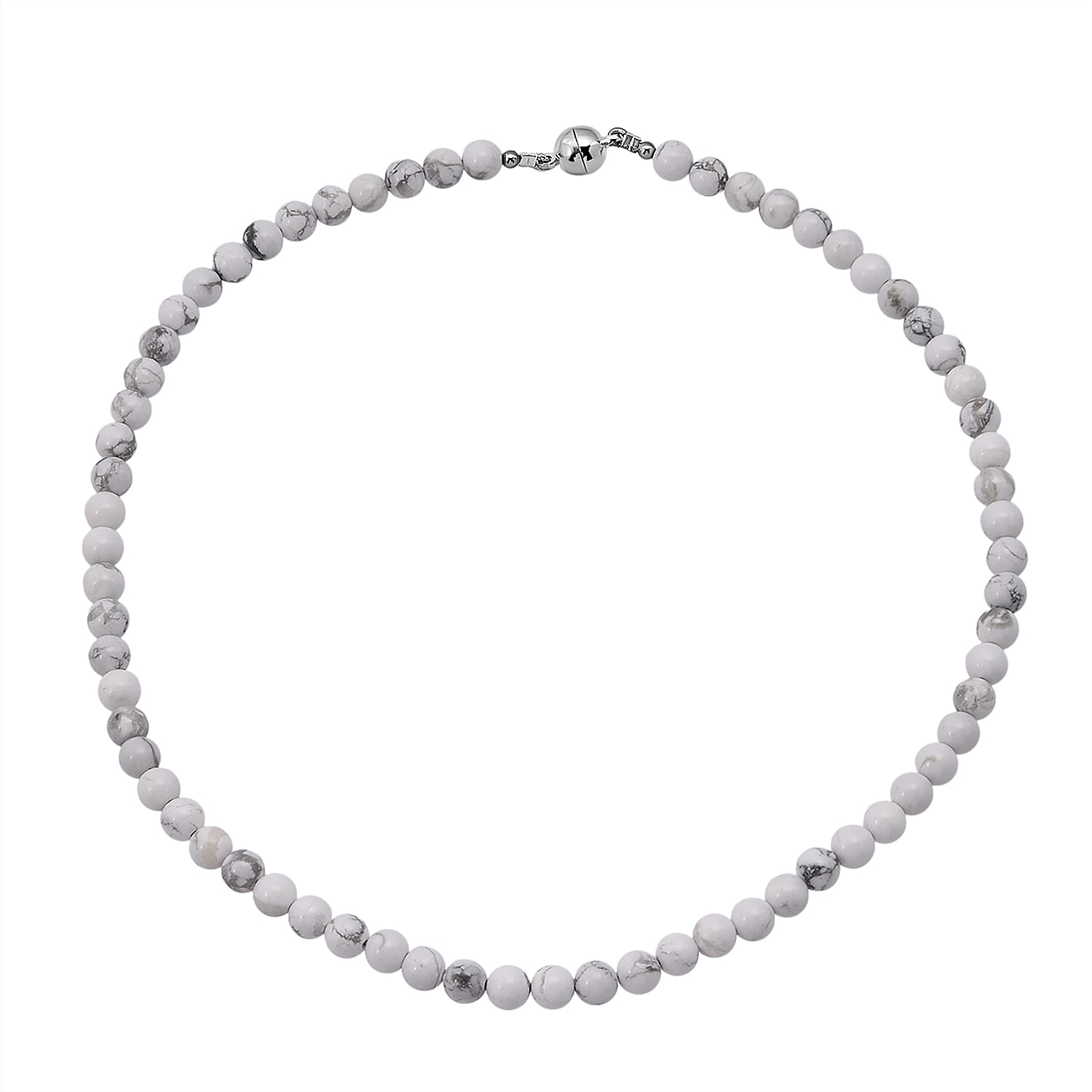 White Howlite Beaded Necklace with Magnetic Lock in Sterling Silver 150.00 ctw (18 Inches)
