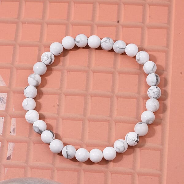 White Howlite Beaded Stretch Bracelet 48.00 Ctw