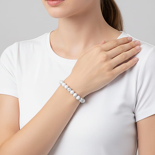 White Howlite Beaded Stretch Bracelet 48.00 Ctw