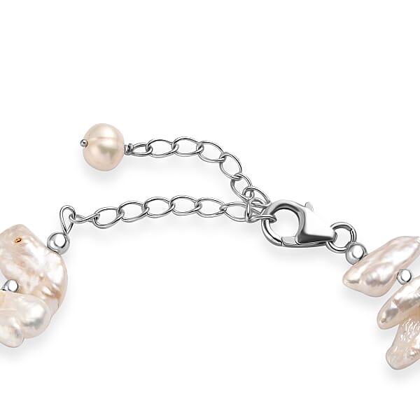 White Keshi Pearl Bracelet In Rhodium Over Sterling Silver (7.25 In)