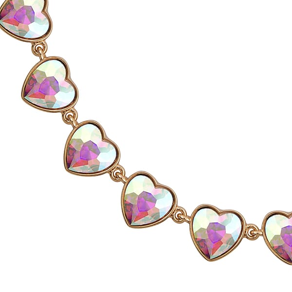 White Mystic Color Glass Heart Necklace 20-22 Inches In Goldtone