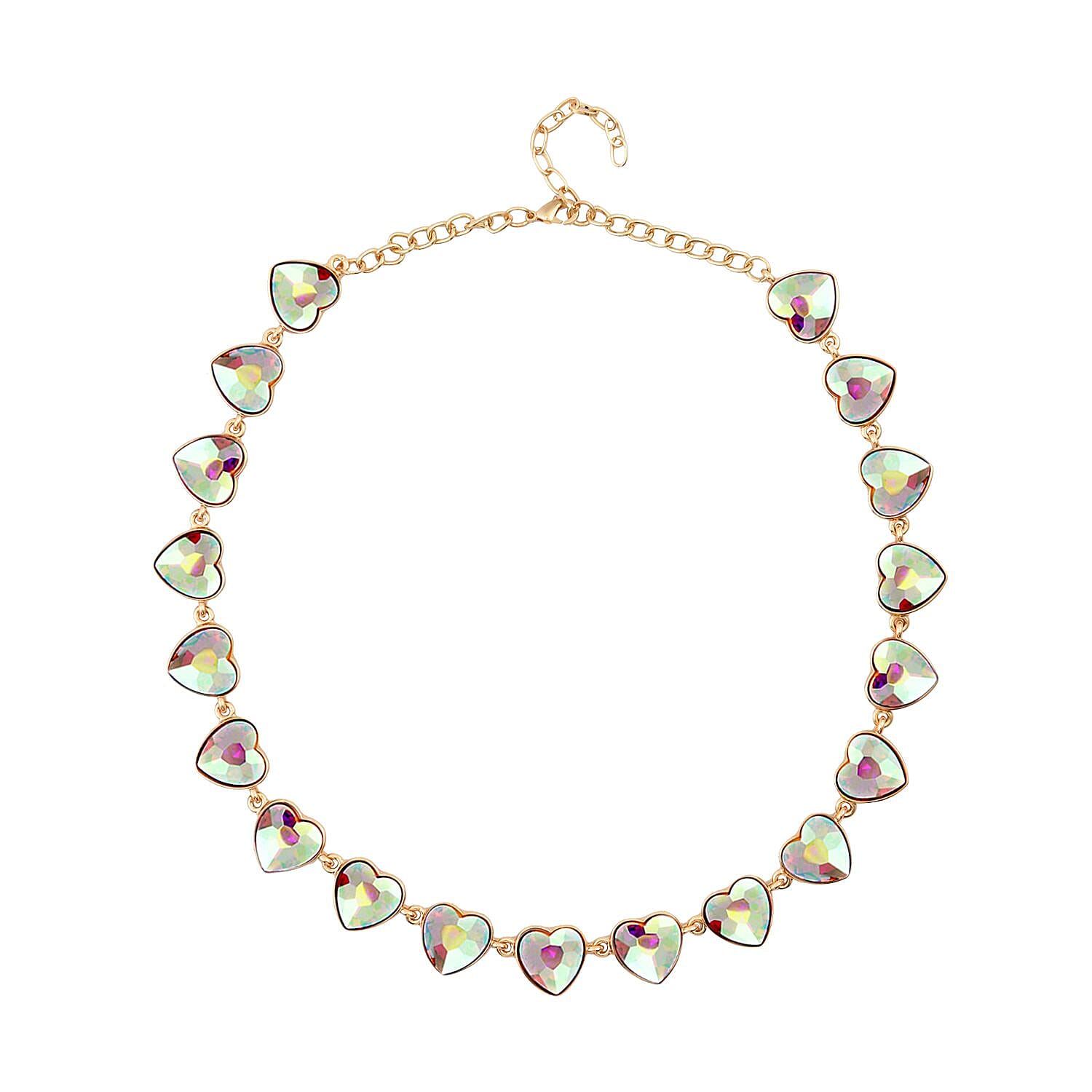 White Mystic Color Glass Heart Necklace 20-22 Inches in Goldtone