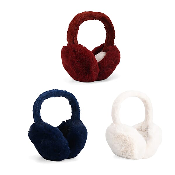 White Navy And Burgundy Set Of 3pcs Ear Muff