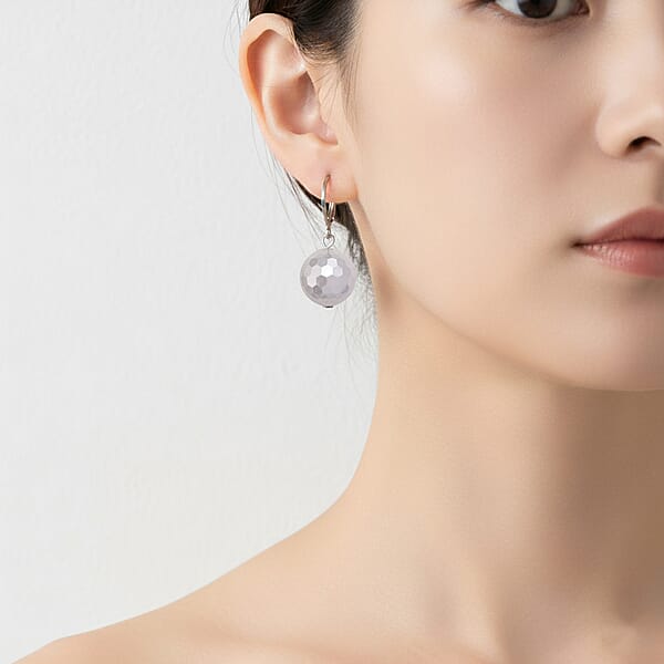 White Shell Faceted Pearl Dangling Earrings In Stainless Steel