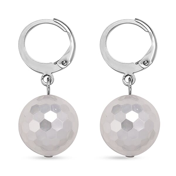 White Shell Faceted Pearl Dangling Earrings In Stainless Steel