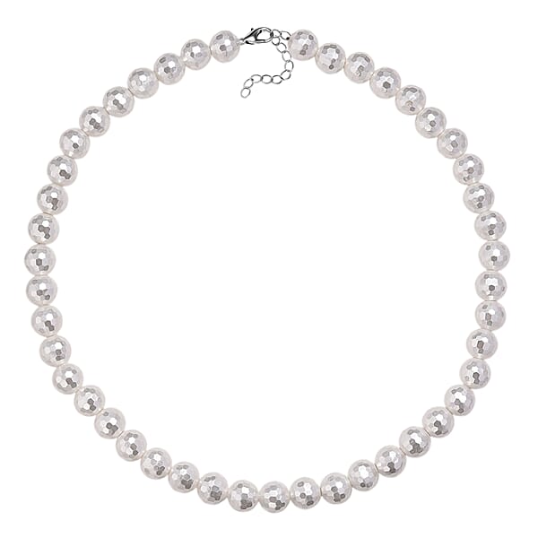 White Shell Faceted Pearl Necklace In Silvertone 20-22 Inches