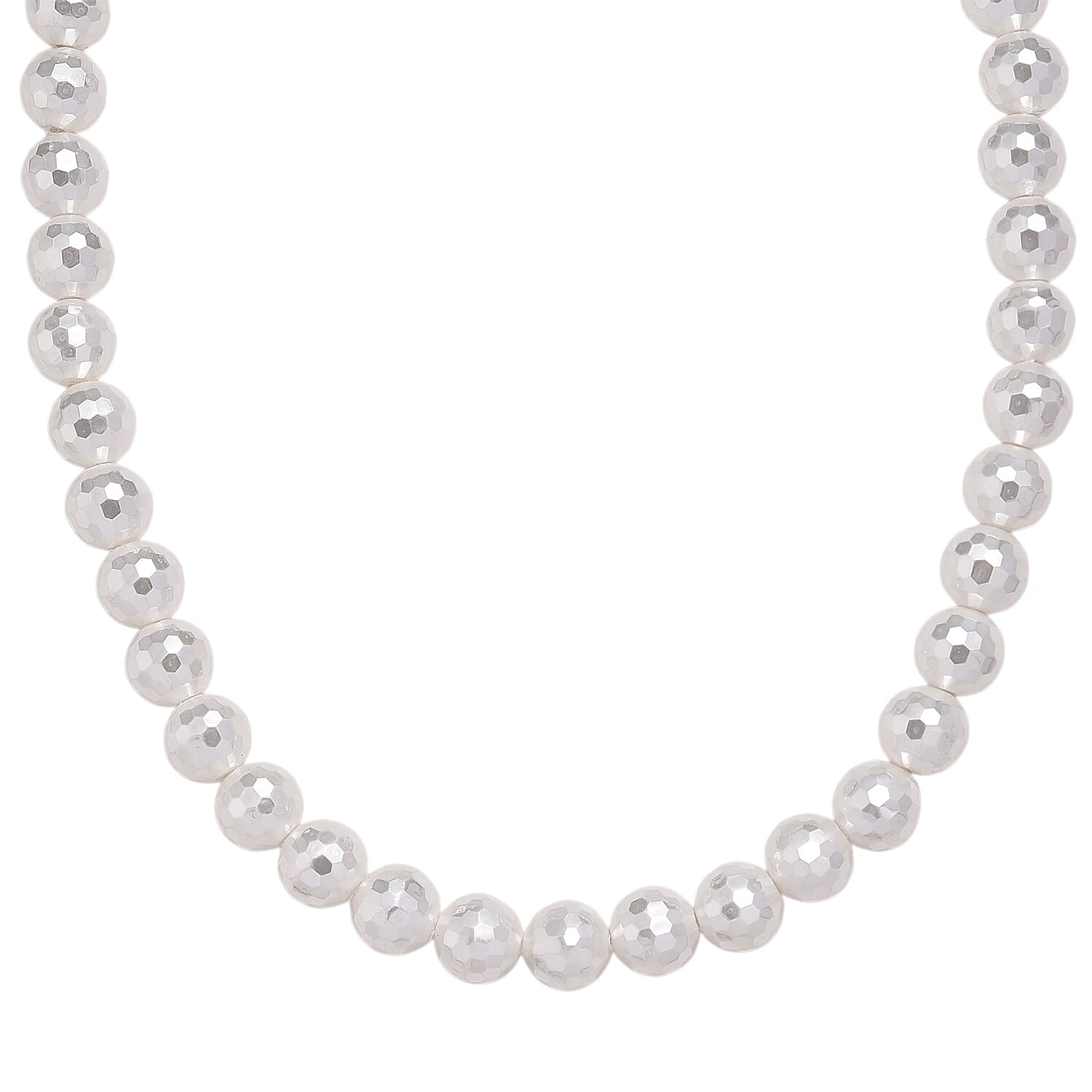 White Shell Faceted Pearl Necklace in Silvertone 20-22 Inches