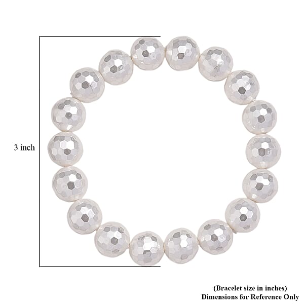 White Shell Faceted Pearl Stretch Bracelet (7-7.5In)