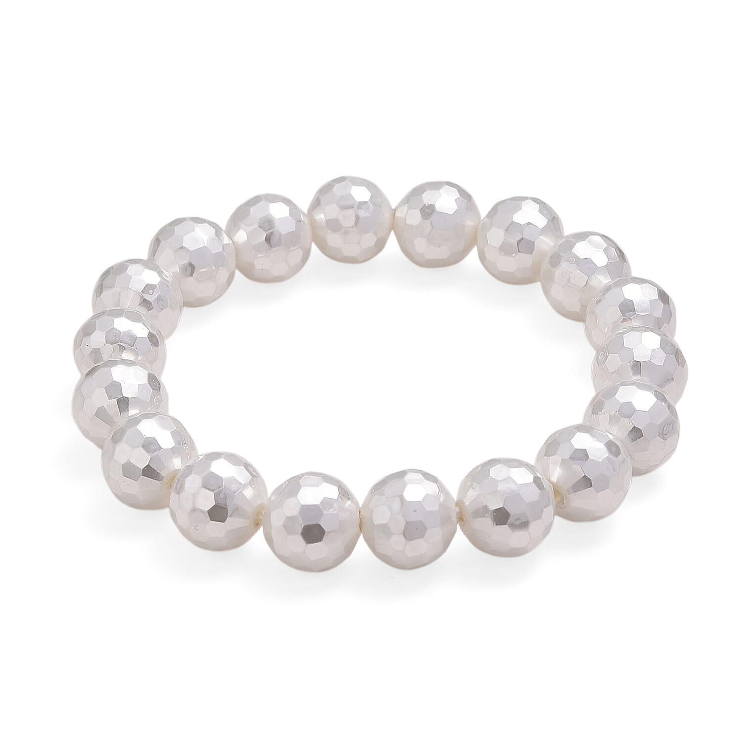 White Shell Faceted Pearl Stretch Bracelet (7-7.5In)