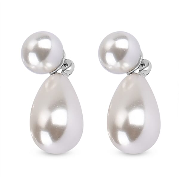 White Shell Pearl 6mm Drop Earrings In Stainless Steel