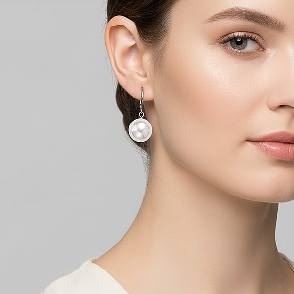 White Shell Pearl Dangling Earrings In Stainless Steel