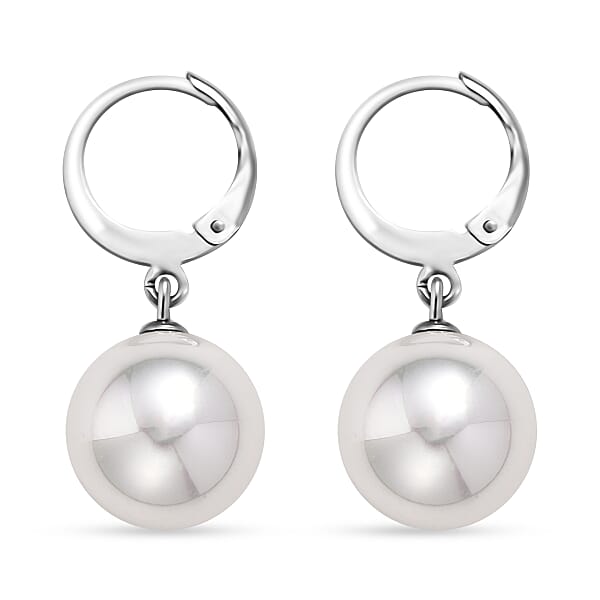 White Shell Pearl Dangling Earrings In Stainless Steel