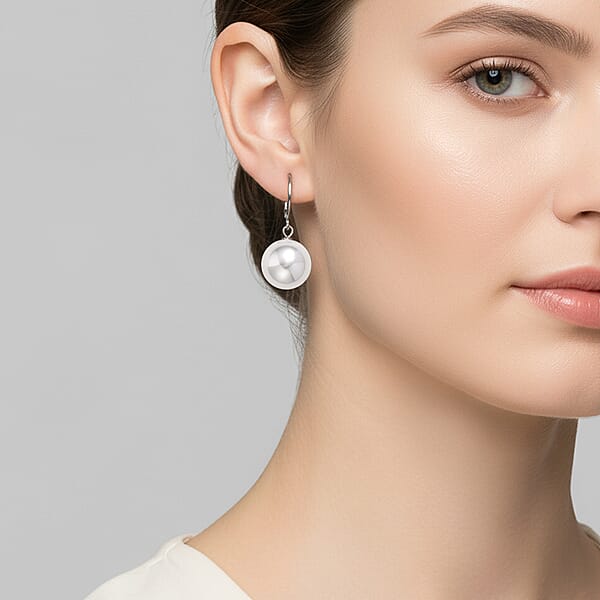 White Shell Pearl Dangling Earrings In Stainless Steel