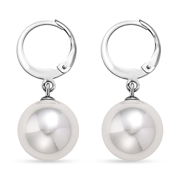 White Shell Pearl Dangling Earrings In Stainless Steel