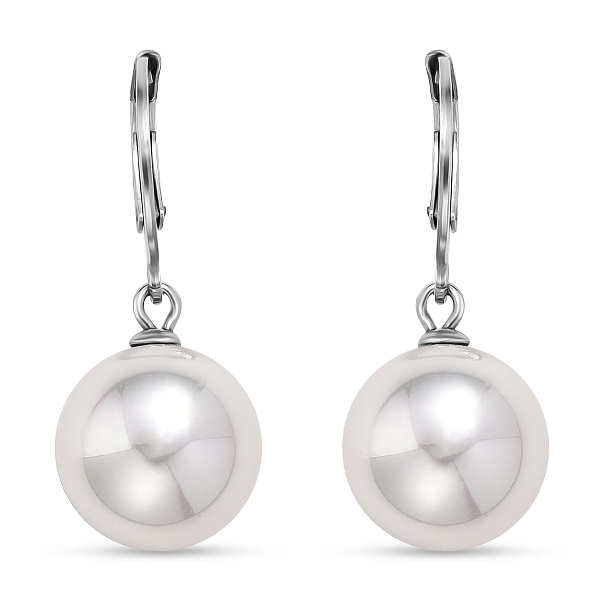 White Shell Pearl Dangling Earrings in Stainless Steel