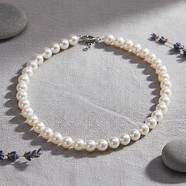 White Shell Pearl Necklace In Silvertone 20-22 Inches