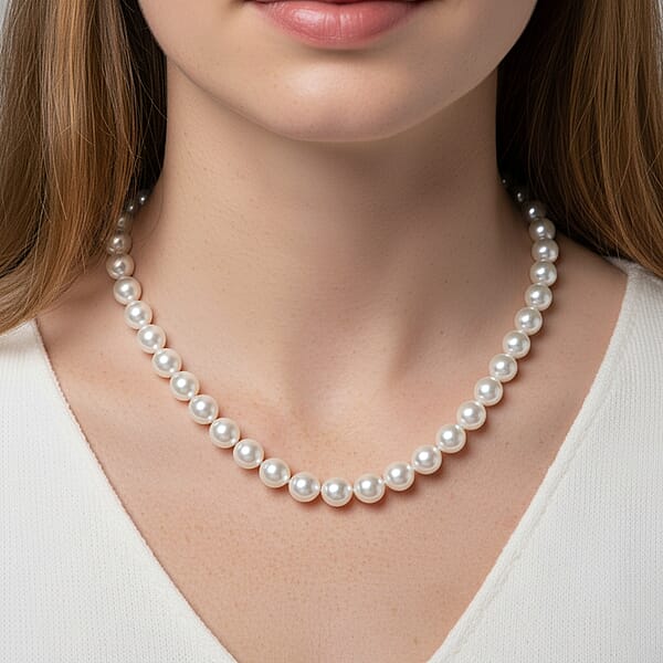 White Shell Pearl Necklace In Silvertone 20-22 Inches