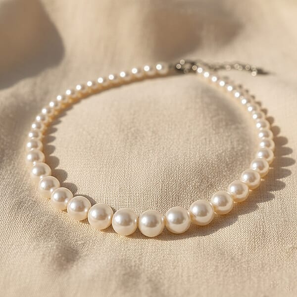 White Shell Pearl Necklace In Silvertone 20-22 Inches