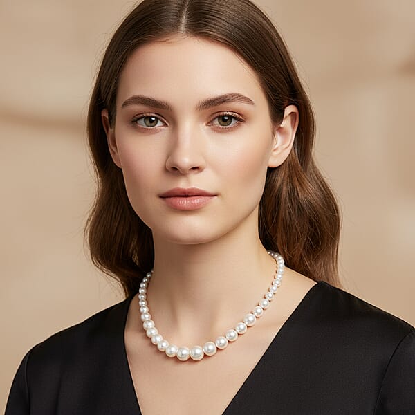 White Shell Pearl Necklace In Silvertone 20-22 Inches