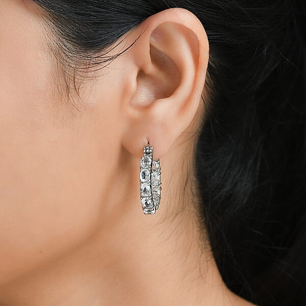 White Topaz Inside Out Hoop Earrings In Stainless Steel 5.25 Ctw