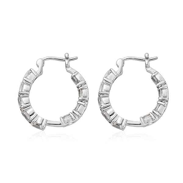 White Topaz Inside Out Hoop Earrings In Stainless Steel 5.25 Ctw