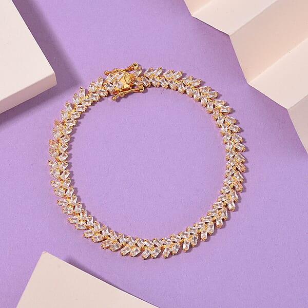 White Zircon 10.75 Ctw Sunray's Bracelet In 18K Vermeil Yellow Gold Over Sterling Silver (7.25 In)