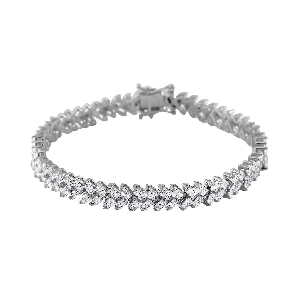 White Zircon 10.75 ctw Sunray's Bracelet in Rhodium Over Sterling Sil (7.25 In)
