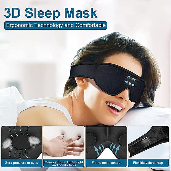 Wireless 3D Bluetooth Music Hood Eye Mask - Black